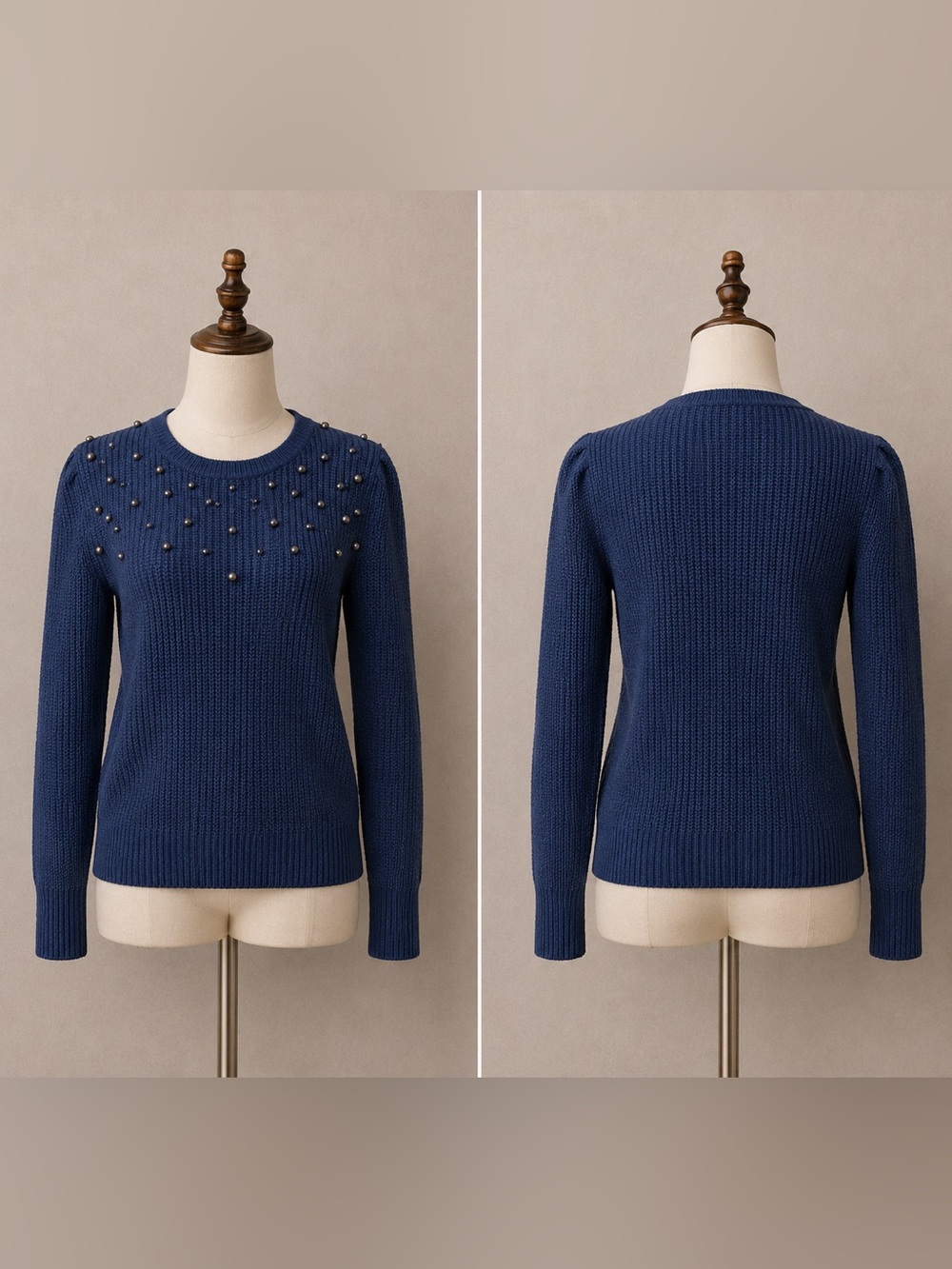 NWT a.n.a a new approach Blue Long Sleeve Pearl Knitted Sweater Small